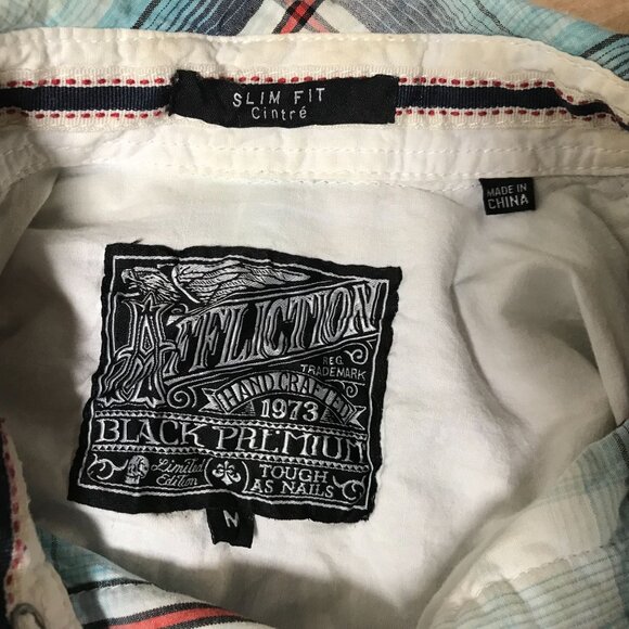 AFFLICTION - MEN'S MEDIUM  MULTICOLOR PLAID LONG SLEEVE SNAP COLLARED SHIRT - Picture 4 of 5